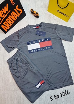 GREY TOMMY HILFIGER T-SHIRT AND SHORTS SET £30